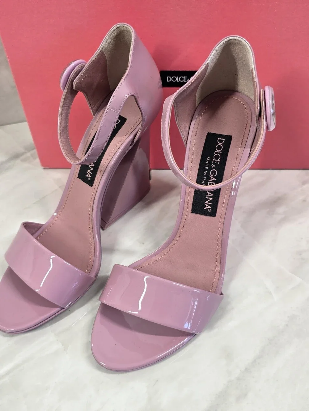 Dolce & Gabbana Patent Wedge Sandals with Logo Button - Picture 2 of 12